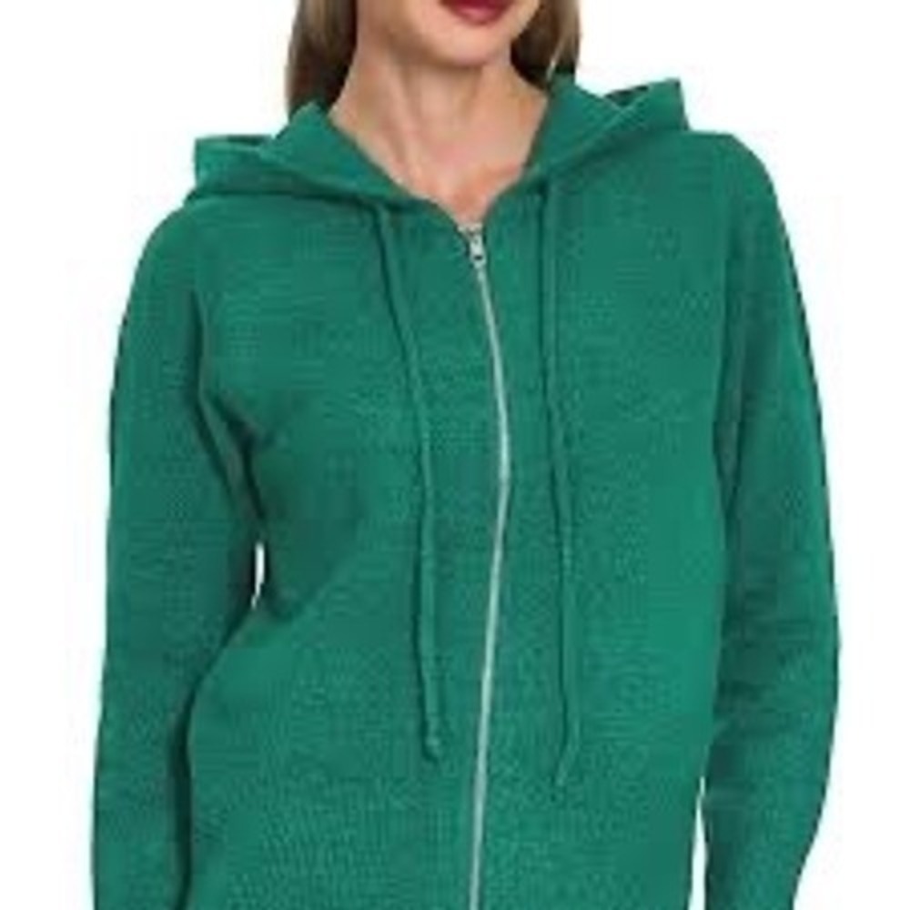Zenana Womens Kelly‎ Green Zip Up Knit Hoodie Sweater TW-2608D4 Size Medium NEW